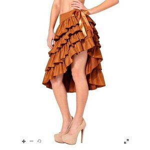 Spirit Halloween Faux Suede Ruffle Skirt, Women's Medium, Light Brown, Side Zip